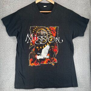 Vintage 1990 The Mission Tour T-Shirt Black Screen Stars Band Tee sz XL (Large)